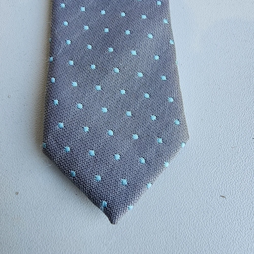 Boy's Gray Aqua Blue Polka Dot Neck Tie Size Kids